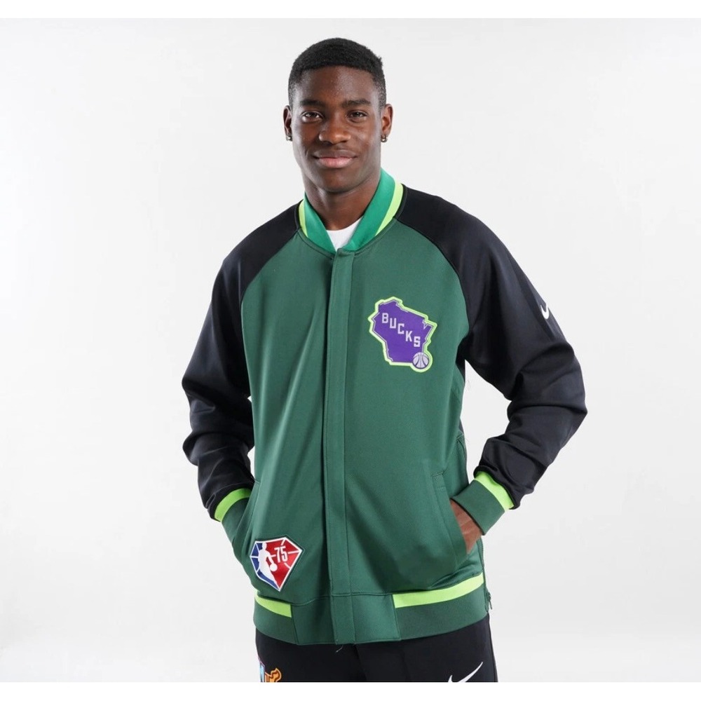 Nike NBA Milwaukee Bucks 75th Anniversary Showtime Jacket Green Black Mens XL
